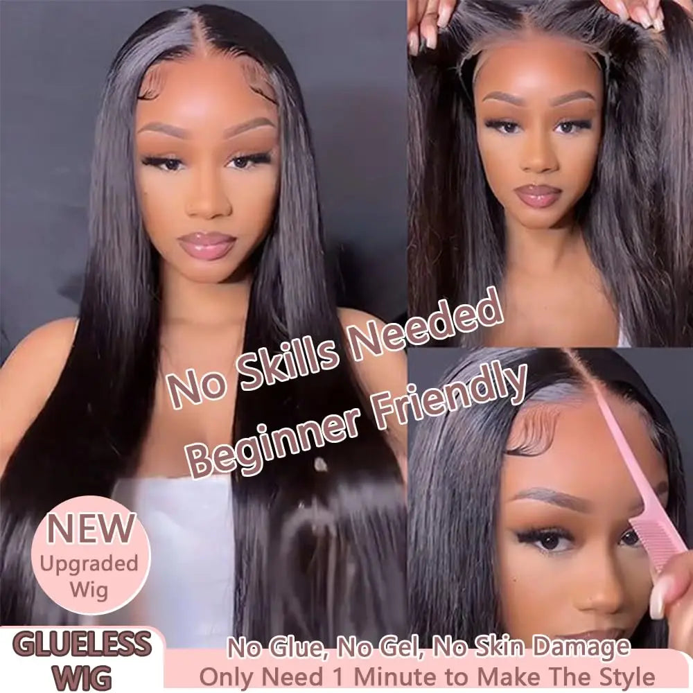 Bone Straight Glueless Wig Lace, Closure Human Hair Wig, Ready Lace Closure Wigs Pre Plucked