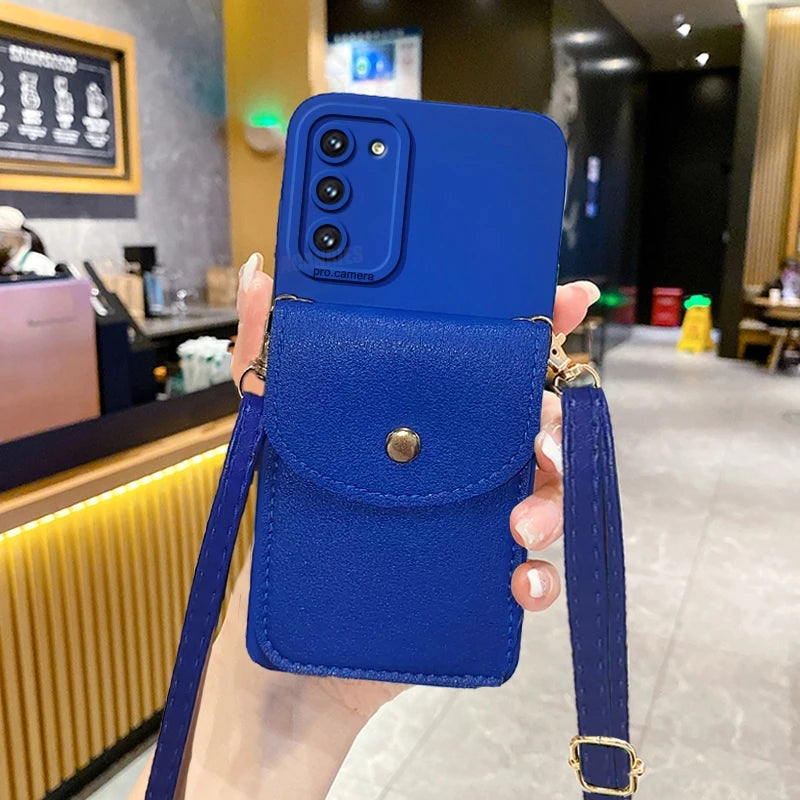Crossbody Card Slot Bag Holder Case For Samsung Galaxy S24 S23 S22 S20 S21 Plus Ultra Fe Cord Silicone Cover