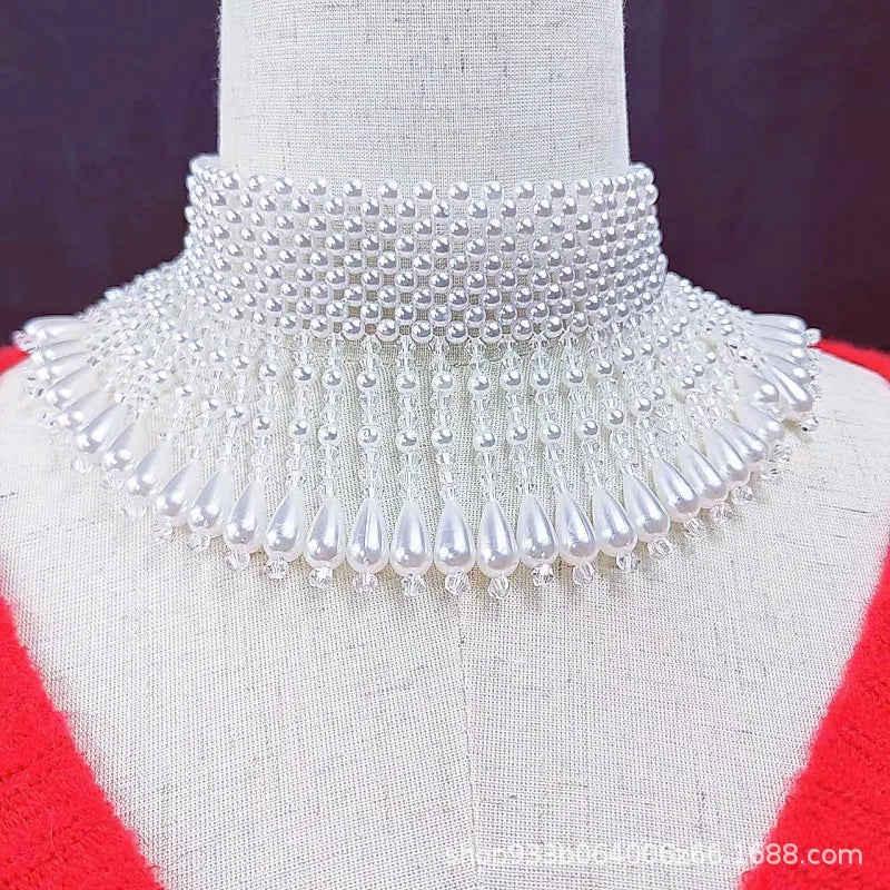 All hand-woven multi-layer pearl fringe necklace Luxury fashion bridal dress accessories