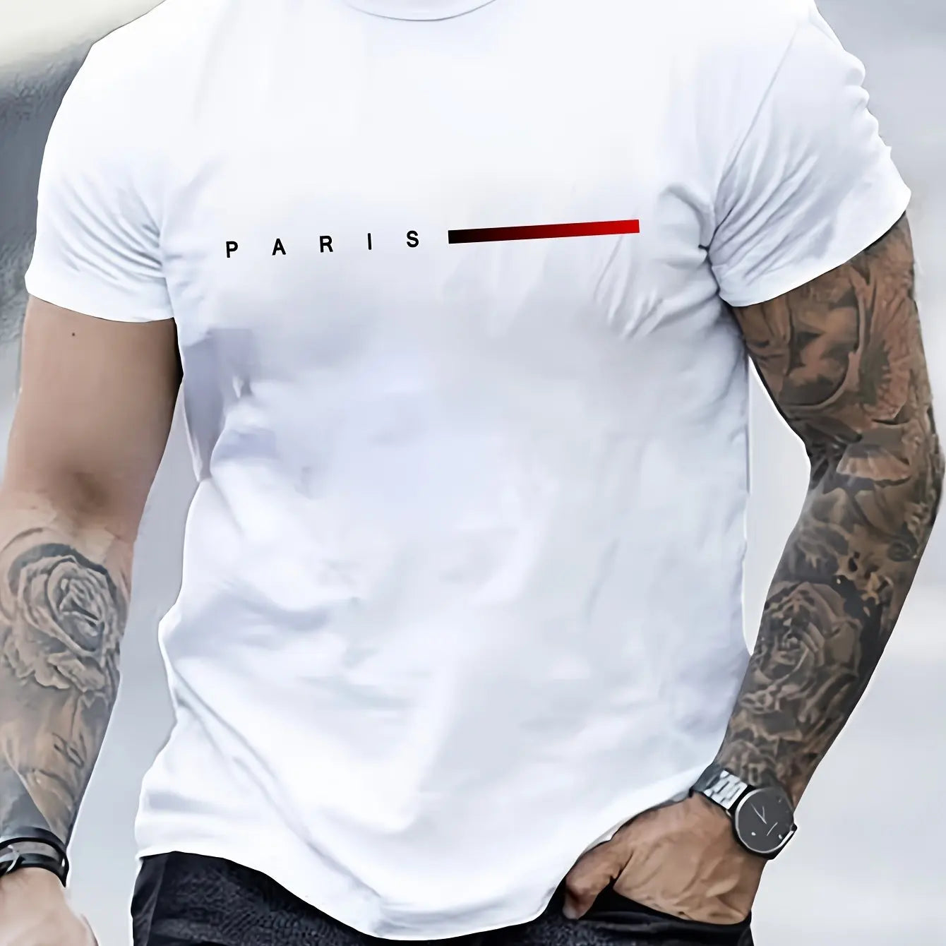 100% cotton Men's summer loose PARIS Letter print casual slim fit round neck short sleeved T-shirt top