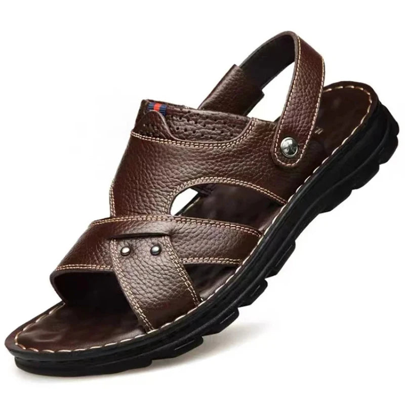 Summer Genuine Leather Sandals Non-slip Men Shoes Slippers Outdoor Thick-soled Beach Shoes