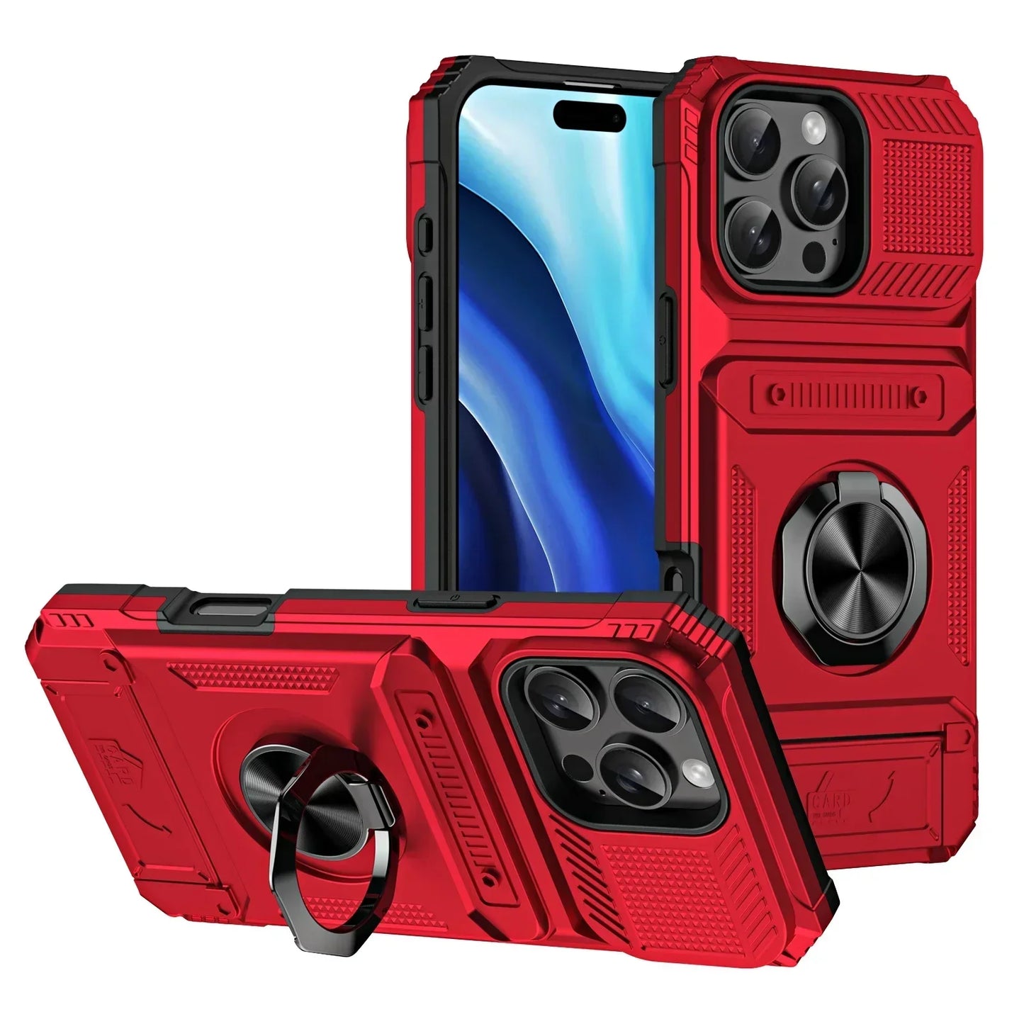 Case For iPhone 16 Pro Max 15 Pro 15 Pro Max 14 Card Holder Magnetic Rotated Ring Kickstand Layer Heavy Shockproof Wallet Covers