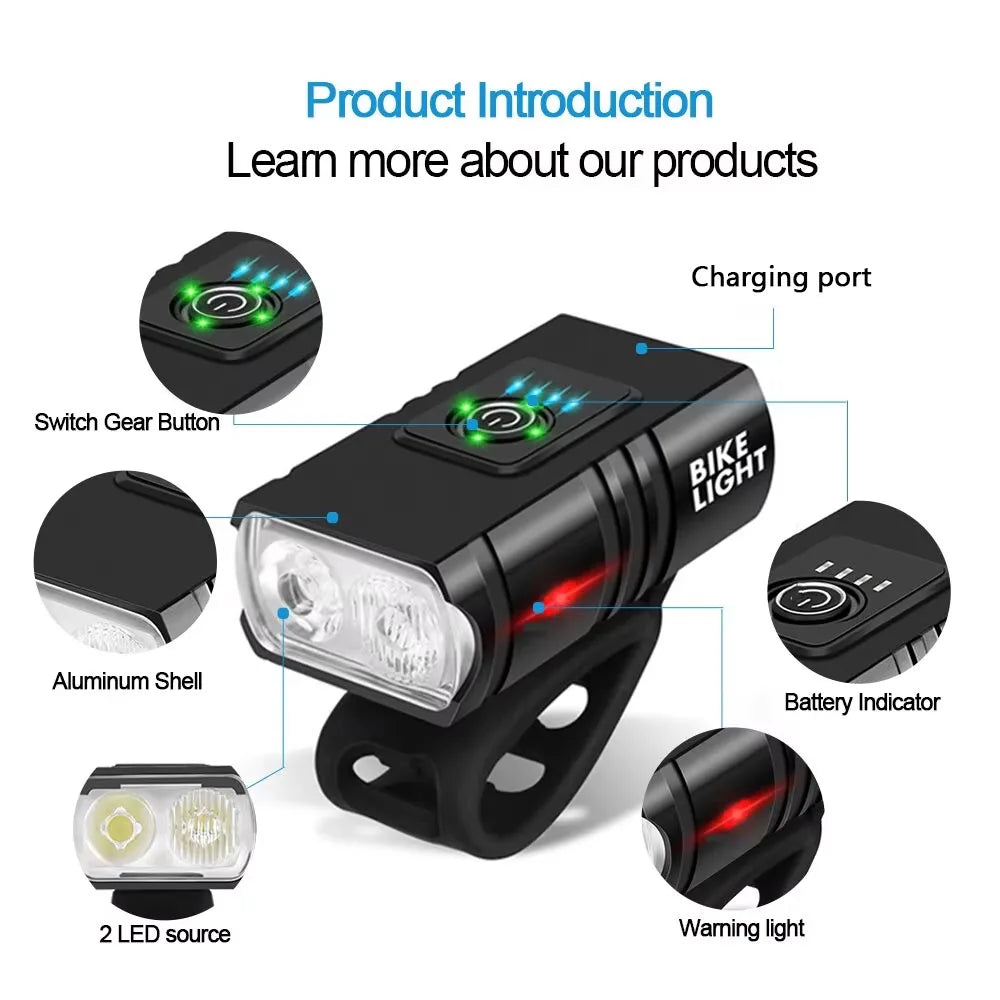 Bike Light USB Rechargeable LED Bicycle Lights 6 Modes MTB Flashlight Bicycle Headlight for Cycling Bicycle Front Lamp