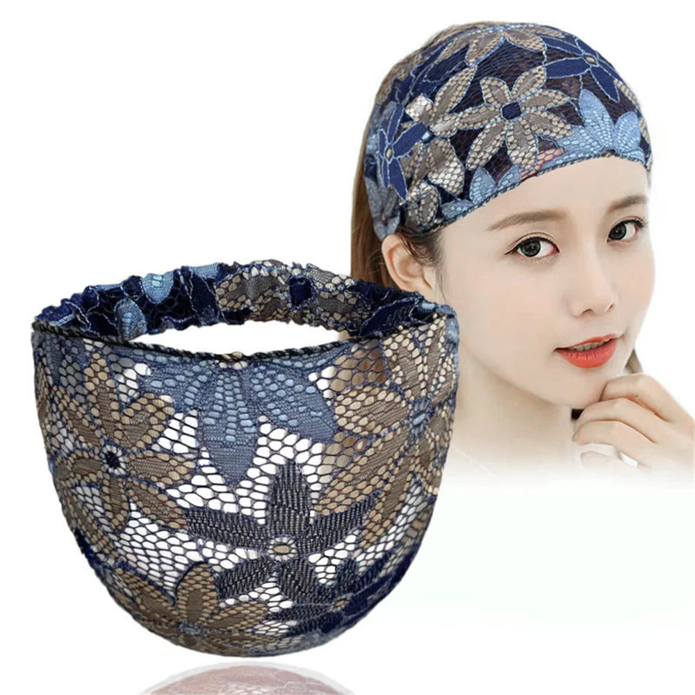Lace Flower Elastic Headbands, Turban Fashion Head Wrap, Vintage Hairbands, Women & Girls
