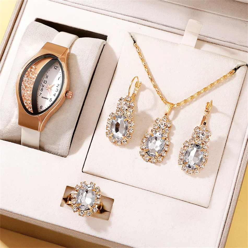 6PCS Set Women Quartz Watch Clock Rhinestone Dial Luxury Brand Design Women Watches