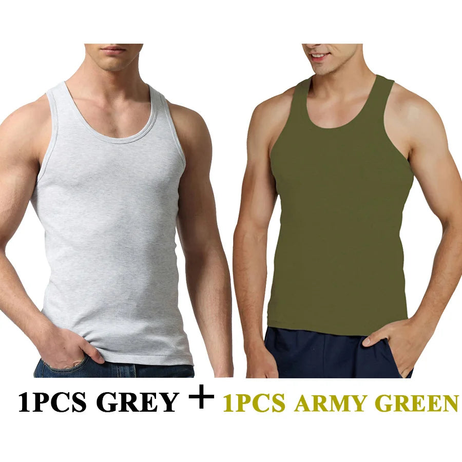 Tank Tops Men Fitness Cool Summer 100% Cotton Vest Male Sleeveless Tops Gym Slim Casual Undershirt Mens Gift 7 Colors 1PCS - Hiron Store