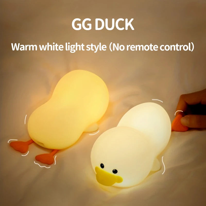 1pc Doudou Duck night light soft light eye care USB charging timing automatic clap silicone lamp