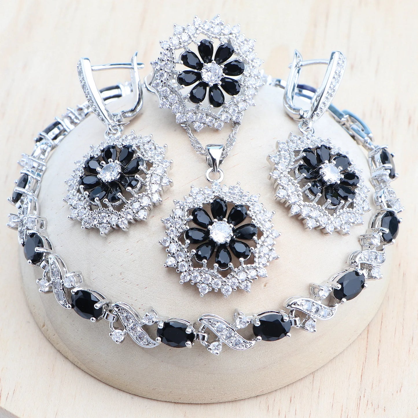 Silver 925 Bridal Jewelry Sets Cubic Zirconia Costume Jewellery Wedding Rings Earrings Pendant Bracelets Necklace For Women - Hiron Store