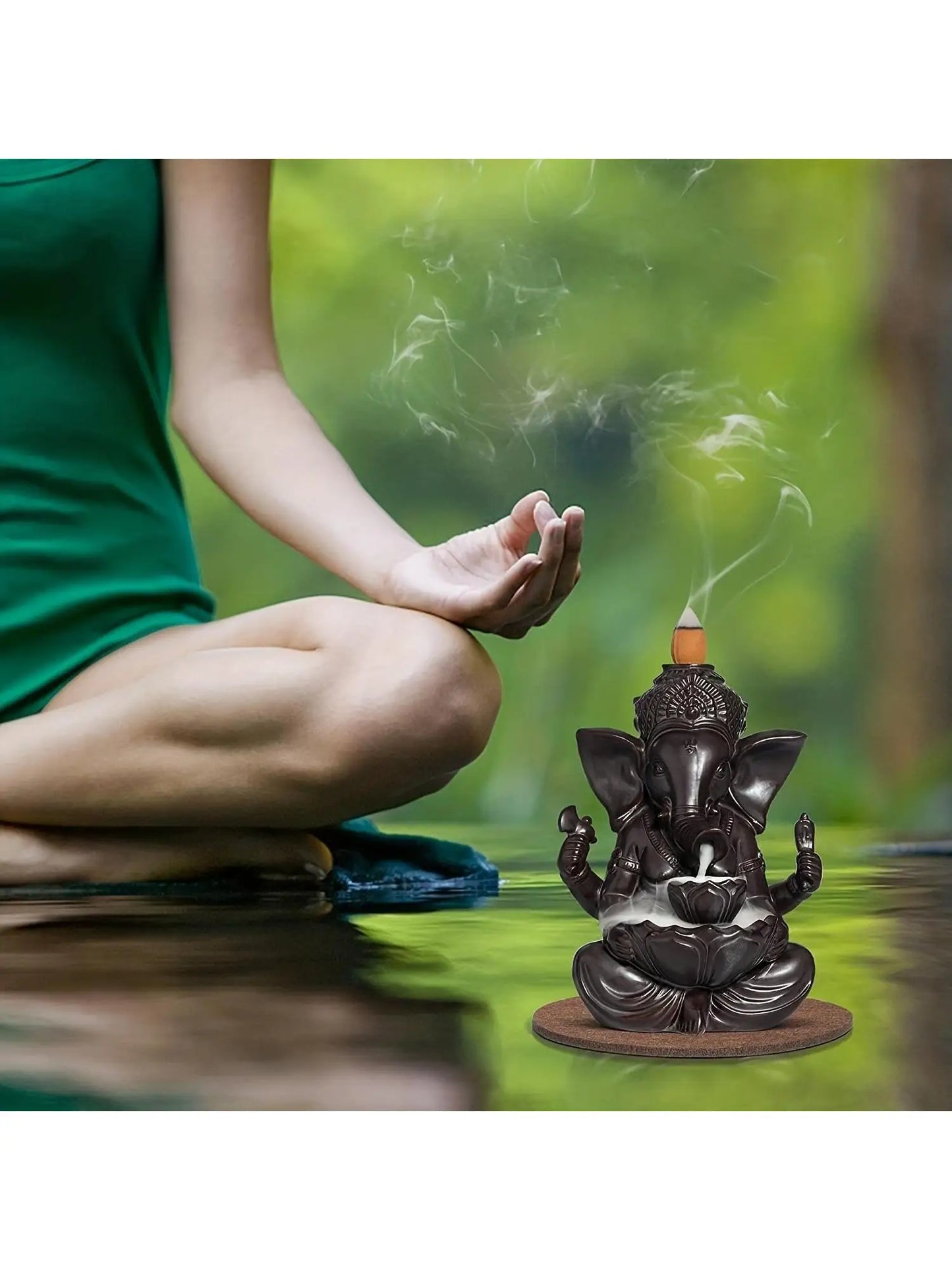 1pc Ganesha Waterfall Incense Burner, Ceramic Backflow Censer Incense Holder, Ornament Home Decor