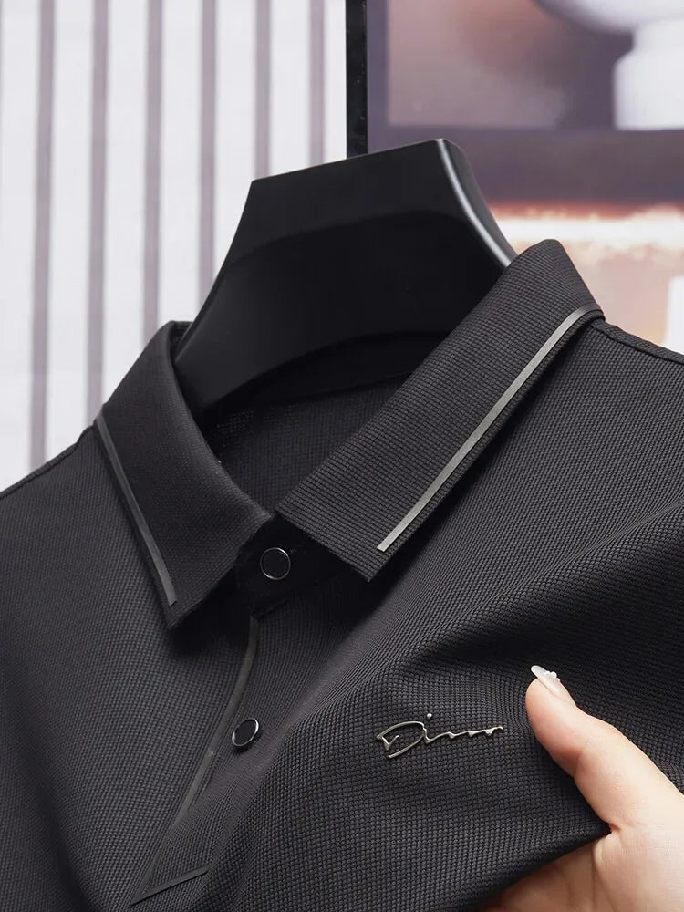 Men's Polo Shirt Luxury Cool Fabric Casual Golf Slim Fit Blouse Collar T-shirt