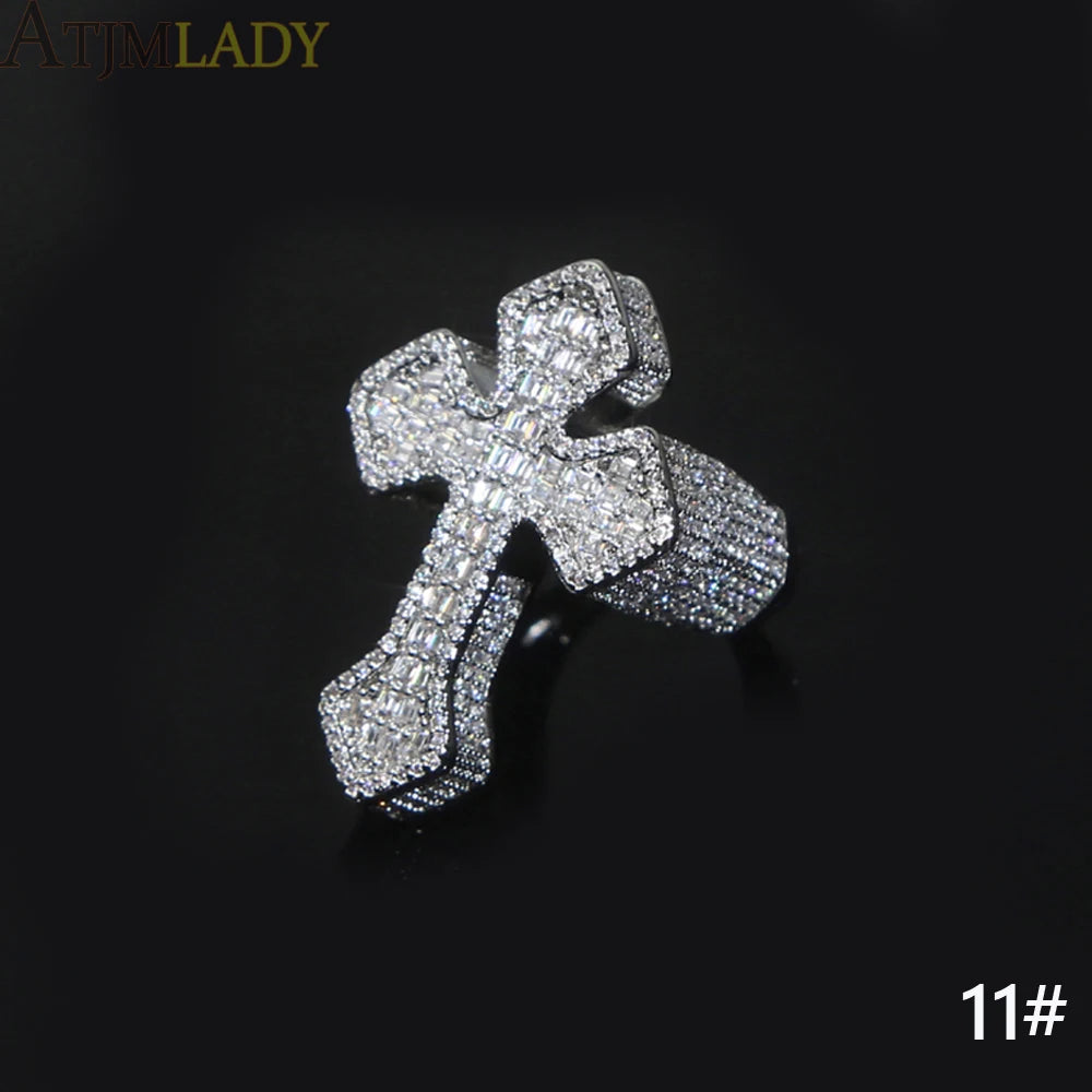 Ball Infinity Cross Necklace for Men Women Bling Cubic Zirconia Cuban Chain Cross Ring Bracelet Hip Hop Jewelry Set