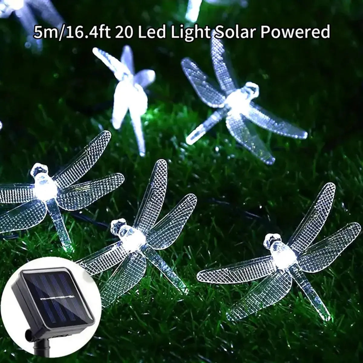1pc 5M20LEDs Dragonfly Solar String Lights Outdoor Waterproof 8 Modes Dragonfly Fairy Lights For Home Patio Garden Wedding Decor - Hiron Store