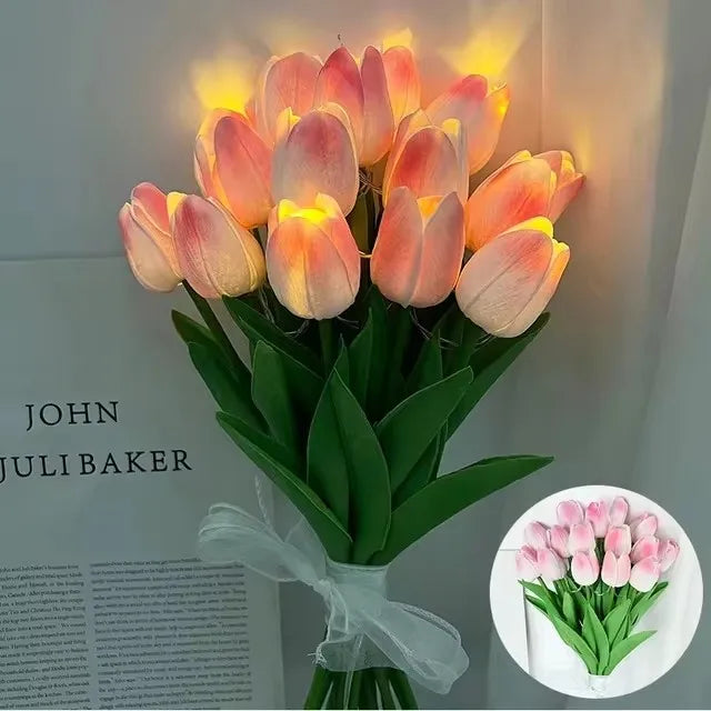 5/10pcs LED Tulips Bouquet Night Light for Home Garden Artificial Flowers PU Tulip Fake Flower