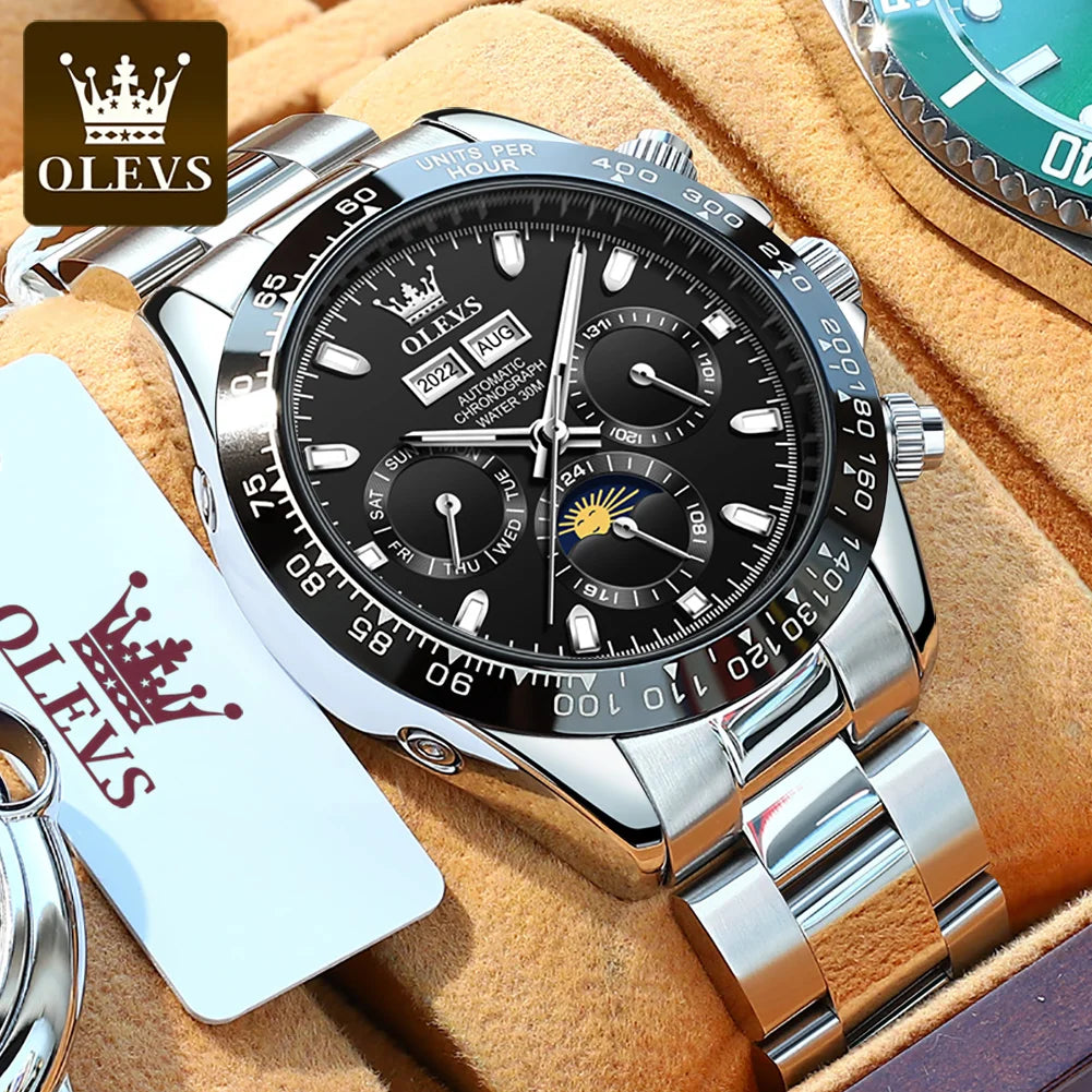 OLEVS Automatic Mechanical Watch for Men TOP Brand Original Stainless Steel Luminous Waterproof Date Man Wrist Watch Luxury Set - Hiron Store