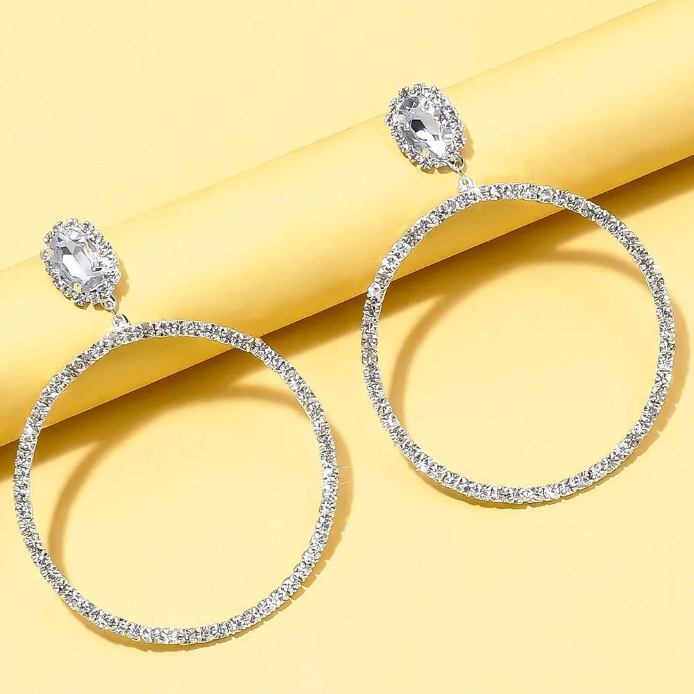 Lady Shiny Crystal Big Large Circle Hoop Earrings Round Ear Charming Hoops Earring
