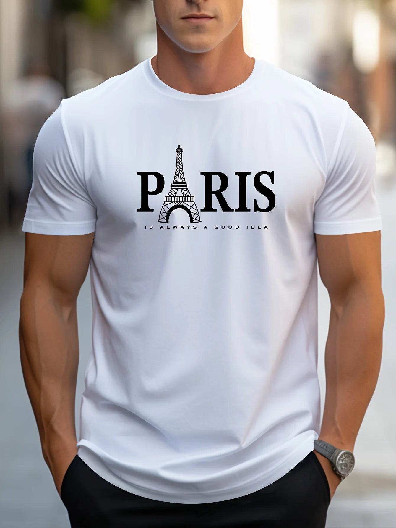 Summer Men's T Shirt Short Sleeve Paris Pattern Print Casual O-Neck Oversized T-Shirts