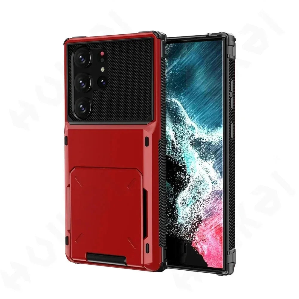 Card Holder Case For Samsung Galaxy S25 Ultra S24 S23 S22 Note 20 10 S10 Plus Heavy Duty Wallet Hidden Flip Slot Protective Cove