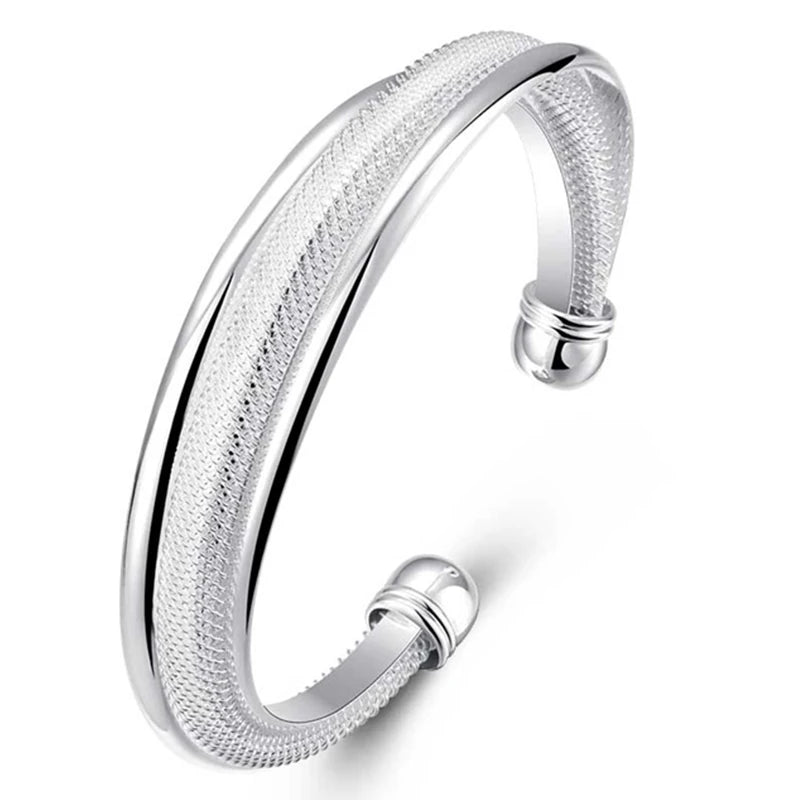 925 Sterling Silver Large Reticulated Smooth Bangle Bracelet For Woman Man
