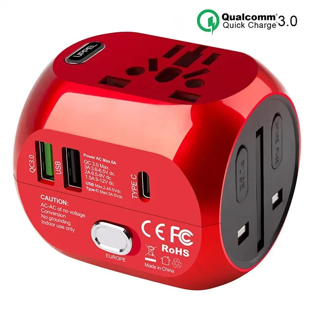 Universal Travel Adapter US/UK/AU/EU Multiple Plug Converter Fast QC3.0 Type C USB Power Adapter