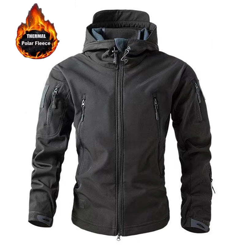 Men's Winter Autumn Warm Fleece Cargo Jackets Softshell Hooded Windproof Coat Outdoor Hiking & Camping M-5XL