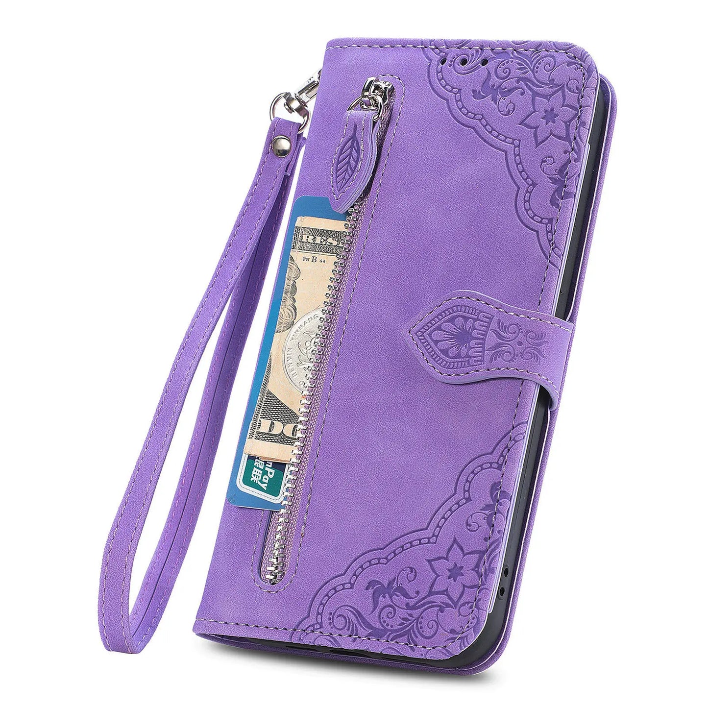 Crossbody Zipper Leather Wallet Card Pocket Case For iPhone 15 14 13 12 11 Pro Max Strap Cover