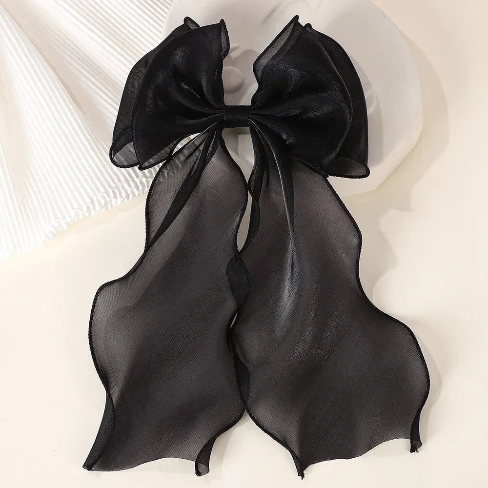 Girls Long Big Bow Float Satin Clips Elegant Back Head Hairclip Trendy Hair Accessories gifts