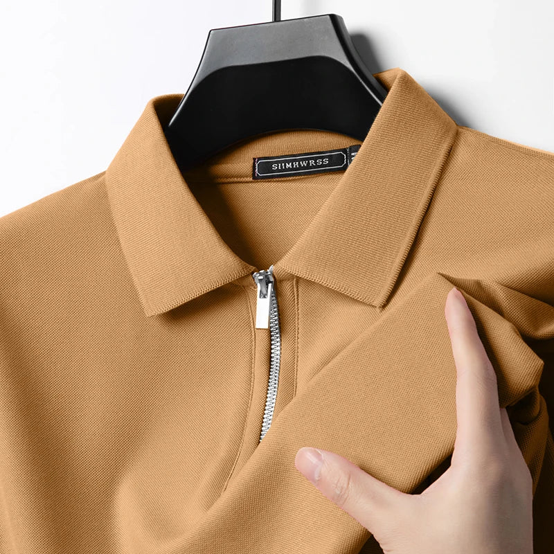 Summer Men's Casual Slim Fit Polo Shirt Flip Collar Breathable Half Zipper Short Sleeve Top T-shirt
