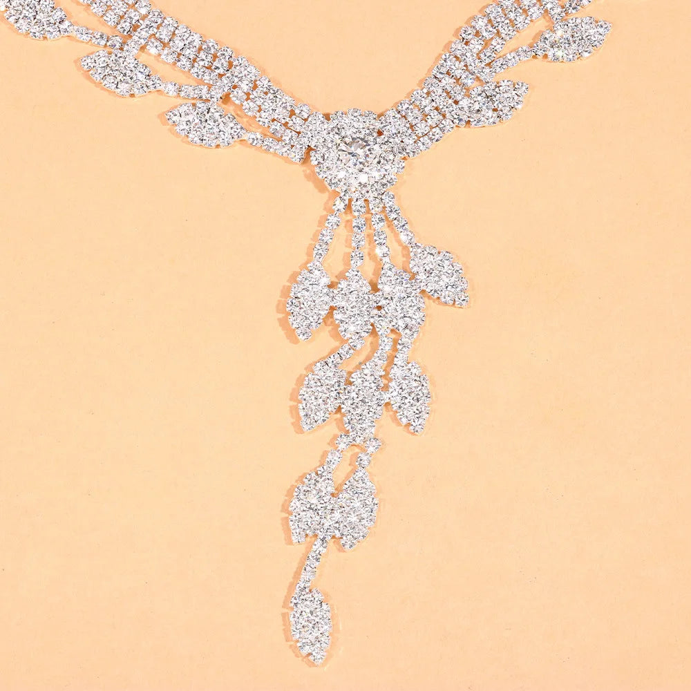 Stonefans Leaf Tassel Wedding Necklace Sets Elegant Jewelry for Women Luxury African Rhinestone Bridal Jewelry Set Banquet Gift - Hiron Store