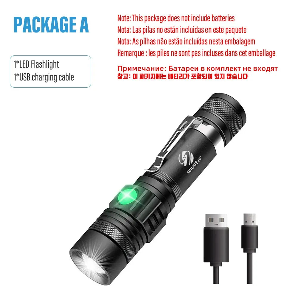 High Power Led Flashlights Zoomable Camping Torch With T6 LED Lamp Beads Waterproof 4 Lighting Modes Multi Function USB Charger - Hiron Store