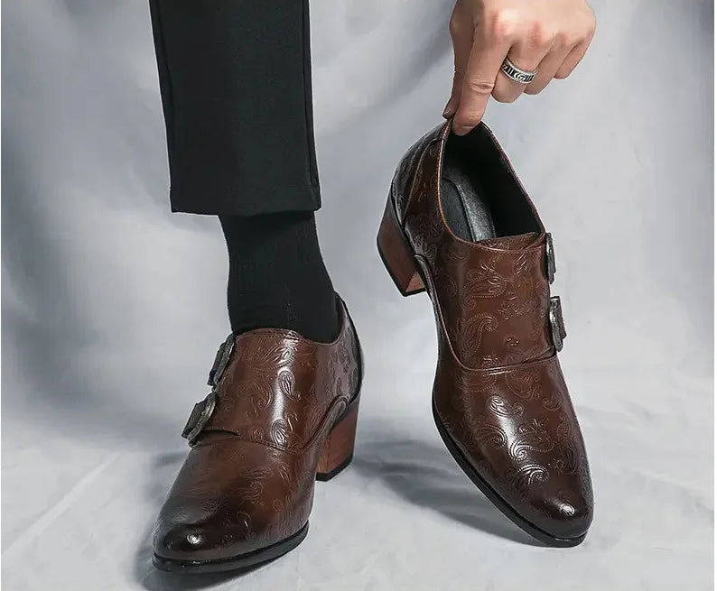 Men's Wedding Shoes Slim Fit Pointed High Heel Pullover Shoes Leather Shoes Classic Vintage Men's Shoe