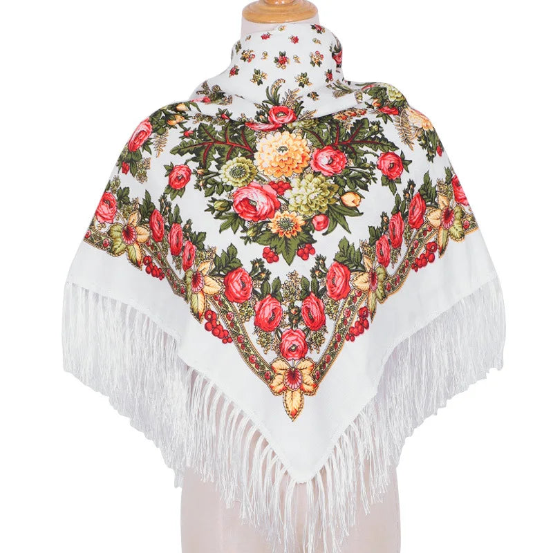 New Ethnic Style Headscarf hijabs for woman Scarf Muslim Print Tassel Shawl Middle-aged and Elderly Warm bandana Square Scarf - Hiron Store