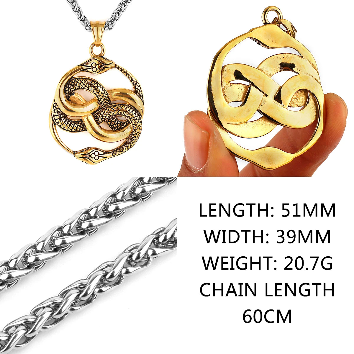Retro Double Snake Pendant Necklace Animal Stainless Steel Necklace Jewelry - Hiron Store