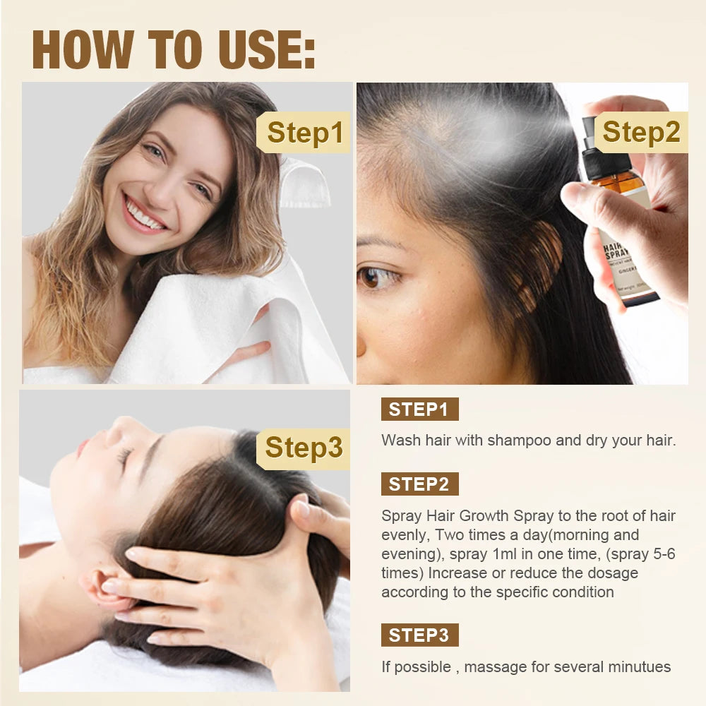 Hair Growth Spray Hair Loss Treatment Oil for Men Women Ginger Fast Hair Regrowth Thinning Hair Care Products