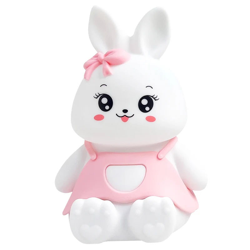 Cute Kids Night Lights 5 Colour Changing LED Silicone Rabbit Lamp with Battery,