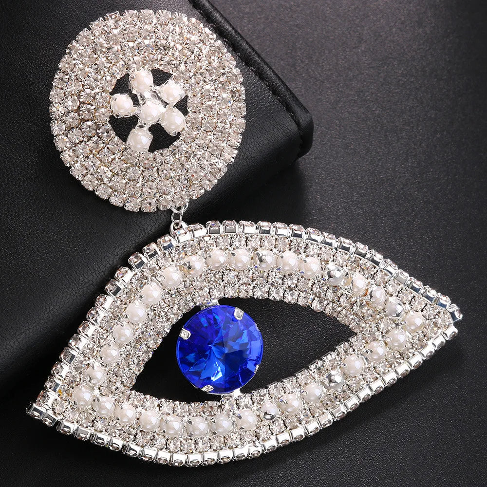 Blue Eye Earrings Jewelry Evil Eye Rhinestone Tassel Statement Stud Earrings