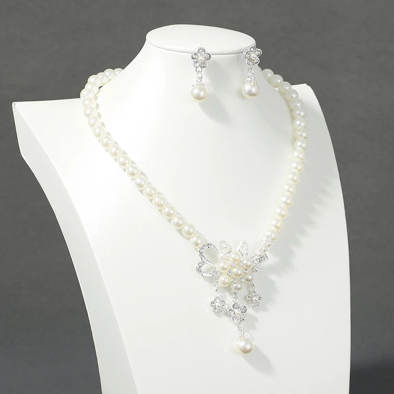 Itacazzo Bridal Wedding Imitation Pearl Necklace Earring Set Exquisite and Elegant for Ladies Suitable for Party Festivals - Hiron Store