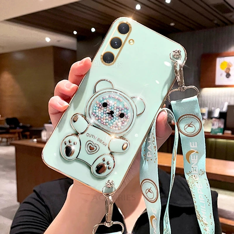 Crossbody Lanyard Bear Silicone Case For Samsung Galaxy A15 A25 A35 A55 A14 A24 A34 A54 5g A05s Holder Cover