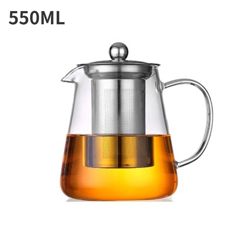 Heat Resistant Glass Teapot with Stainless Steel Tea Strainer Infuser Flower Kettle Pot