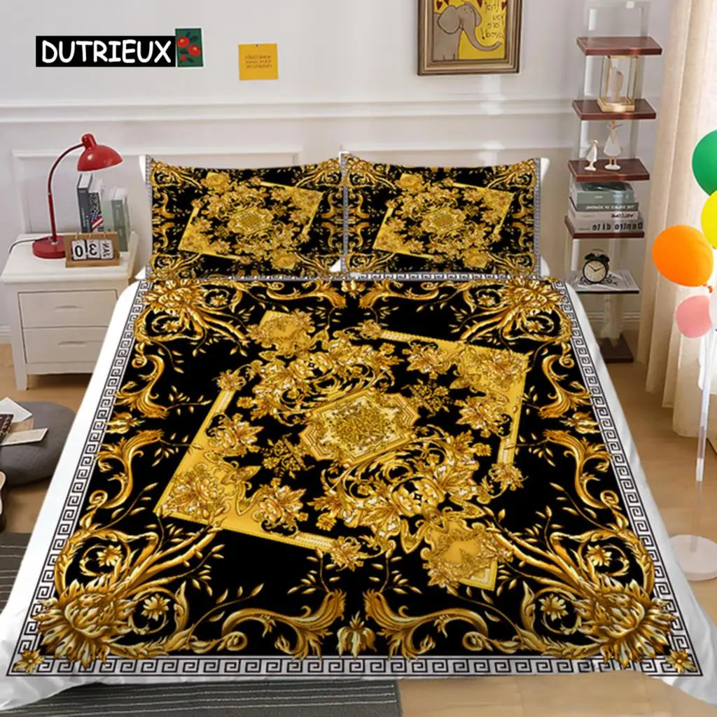 Golden Luxury Duvet Cover Patterns Exotic European Design Retro Duvet Cover Bedding Sets
