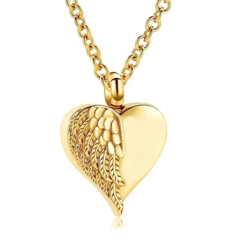 Stainless Steel Heart Angel Wing Urn Necklace Ashes Cremation Jewelry Keepsake Pendant Memorial Locket - Hiron Store