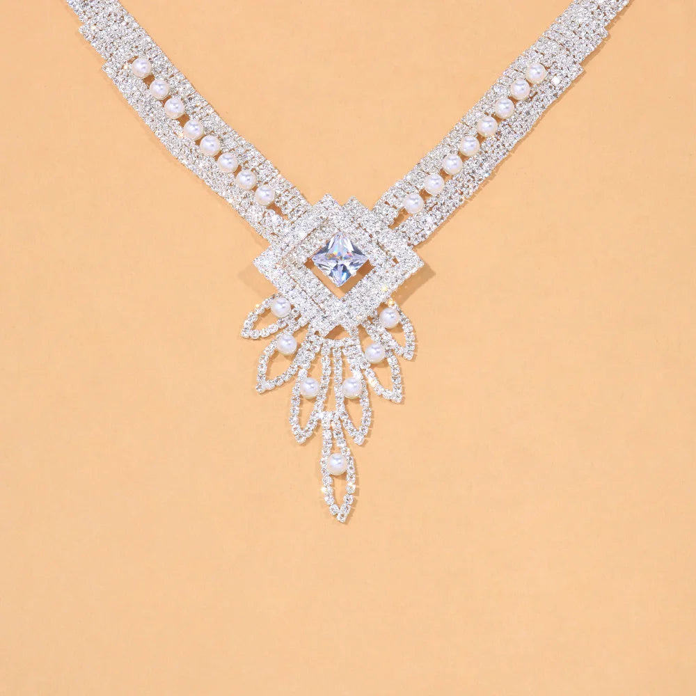 Stonefans Luxury Choker Rhinestone Bridal Jewelry Sets for Women Hollow Tassel Bead Crystal Necklace Set Festival Jewelry Gift - Hiron Store