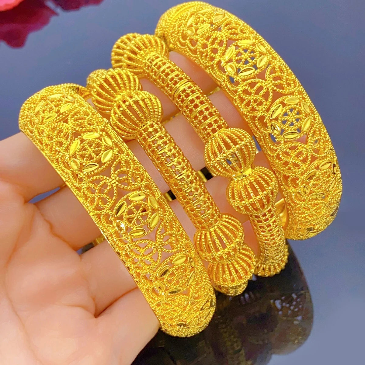 XUHUANG Ethiopian Bridal Gold Color Round Luxury Bangles Indian Wedding Jewellery Dubai Engagement Hand Jewelry Gifts 24k New - Hiron Store