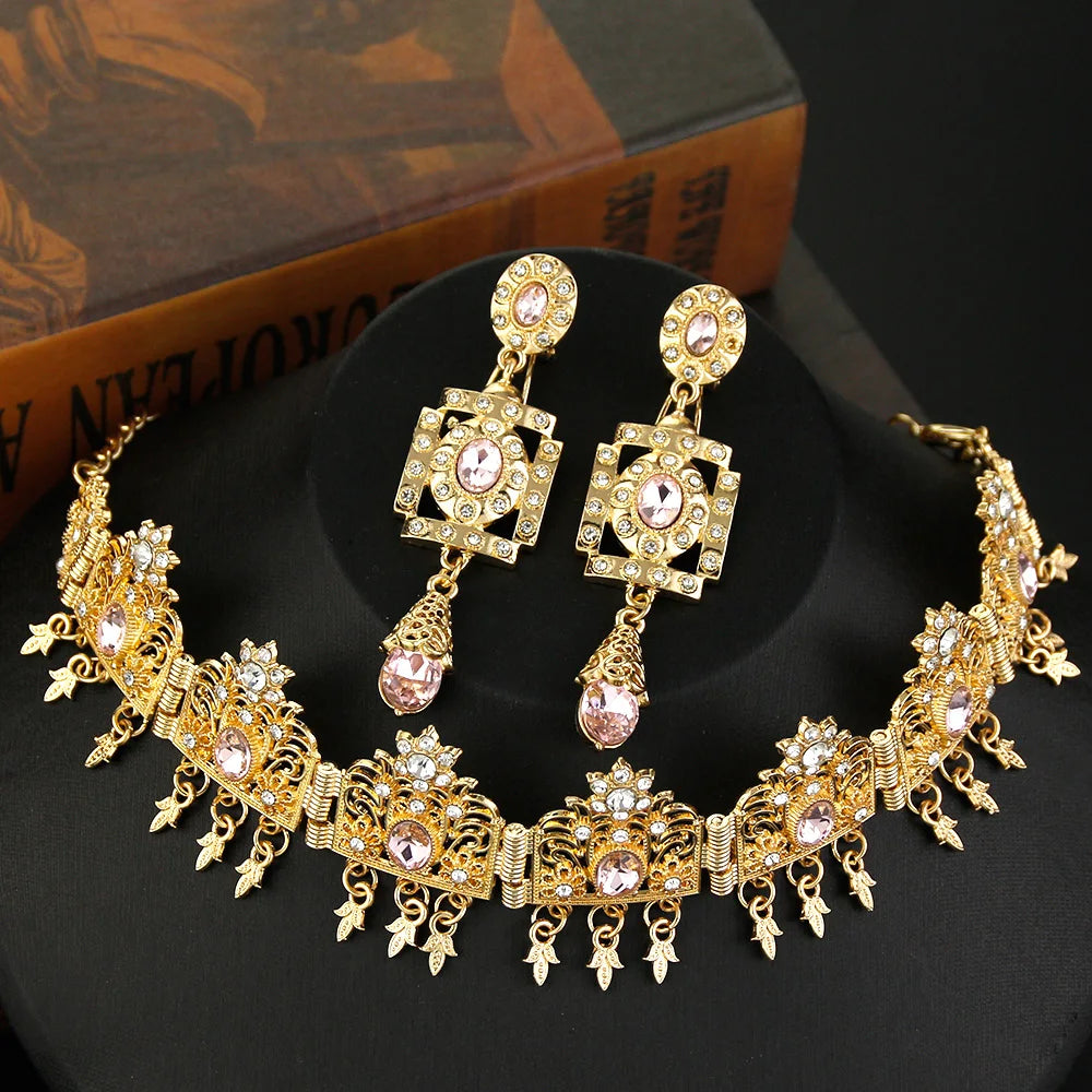 sunspicems Algerian Bridal Crystal Jewelry Forehead Chains Gold Color Flower Headband Accessories Women Ethnic Wedding Jewelry - Hiron Store