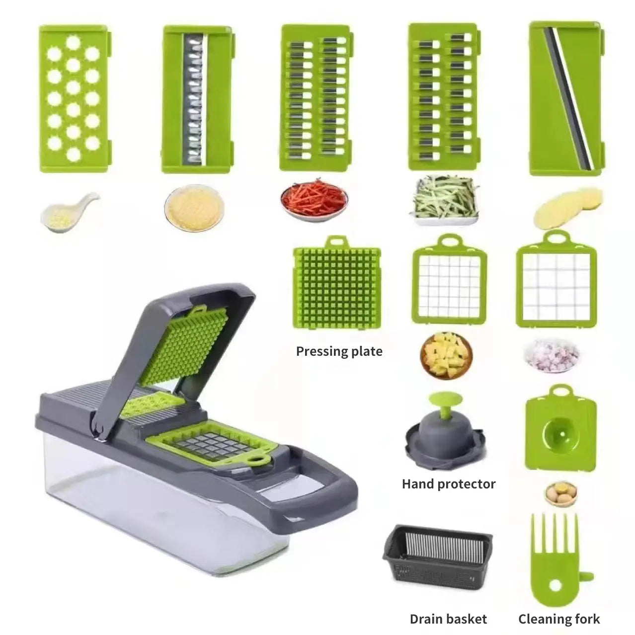 1Pc Green Black 12 in 1 Multifunctional Vegetable Slicer Cutter Shredders Slicer With Basket Fruit Potato Chopper Carrot Grater - Hiron Store