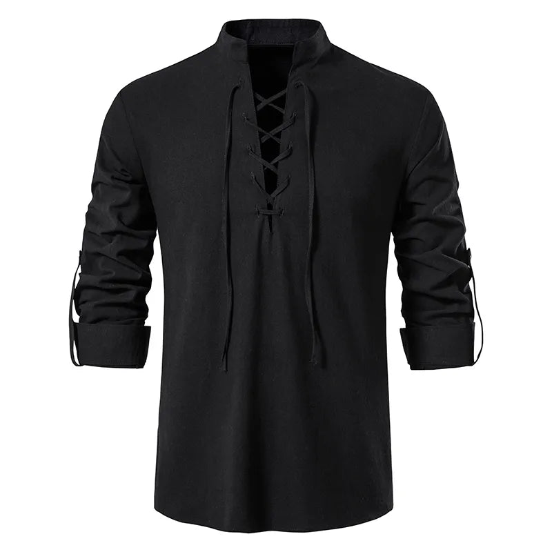 2023 New Men's Casual Blouse Cotton Linen Shirt Tops Long Sleeve Tee Shirt Spring Autumn Slanted Placket Vintage Yoga Shirts - Hiron Store