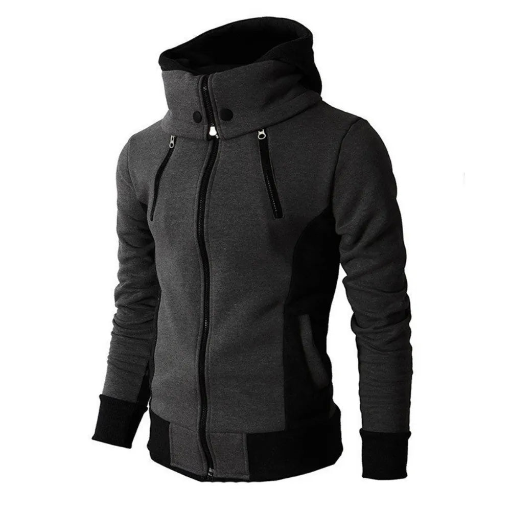 2024 Zipper Men Jackets Autumn Winter Casual Fleece Coats Bomber Jacket Scarf Collar Fashion Hooded Male Outwear Slim Fit Hoody - Hiron Store