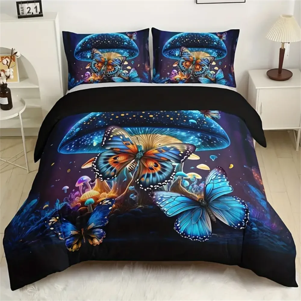 3-Piece Butterfly Flower Duvet Cover Set Soft Comfortable Fashionable Digital Print Bedding Classic Design