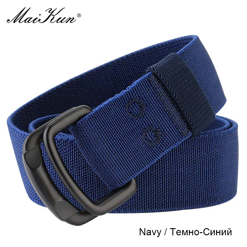 Maikun Double Metal Buckle Belt Elastic Nylon Elastic Men's Trendy Casual Canvas Braided Belt