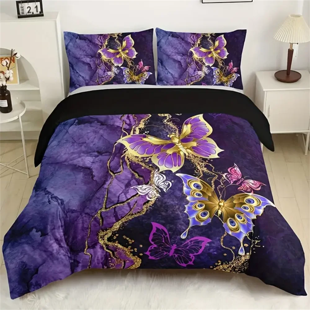 3-Piece Butterfly Flower Duvet Cover Set Soft Comfortable Fashionable Digital Print Bedding Classic Design