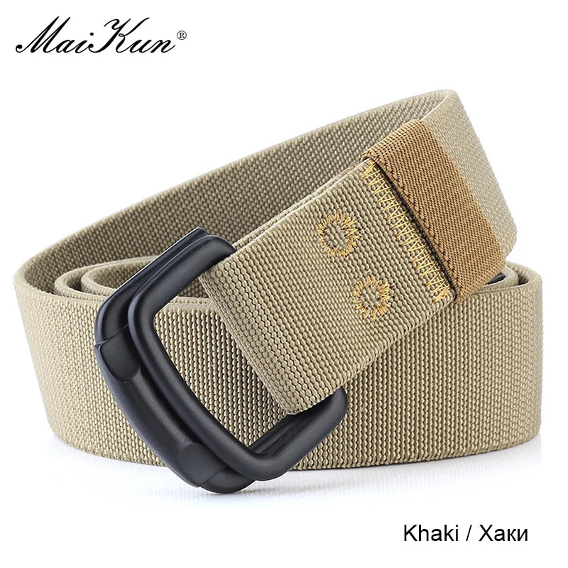 Maikun Double Metal Buckle Belt Elastic Nylon Elastic Men's Trendy Casual Canvas Braided Belt